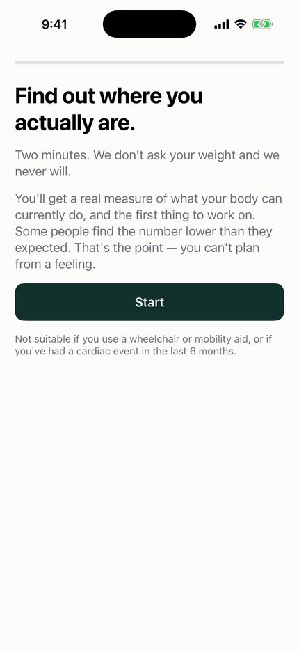 Unfitly — The check: Twenty-two quick questions. It never asks your weight.