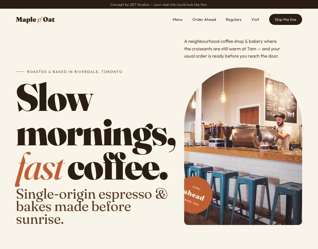 A café concept site built by ZET Studios